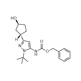 rel-Benzyl (1-(tert-butyl)-3-((1S,3S)-3-hydroxycyclopentyl)-1H-pyrazol-5-yl)carbamate structure