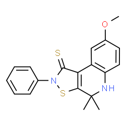 8-methoxy-4,4-dimethyl-2-phenyl-4,5-dihydroisothiazolo[5,4-c]quinoline-1(2H)-thione结构式