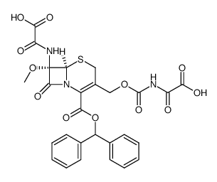 2-(((6R,7S)-2-((benzhydryloxy)carbonyl)-3-((((carboxycarbonyl)carbamoyl)oxy)methyl)-7-methoxy-8-oxo-5-thia-1-azabicyclo[4.2.0]oct-2-en-7-yl)amino)-2-oxoacetic acid Structure