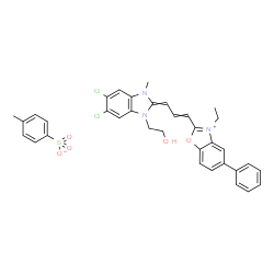 2-[3-[5,6-dichloro-1,3-dihydro-1-(2-hydroxyethyl)-3-methyl-2H-benzimidazol-2-ylidene]prop-1-enyl]-3-ethyl-5-phenylbenzoxazolium toluene-p-sulphonate Structure