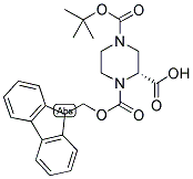 (R)-1-(((9H-芴-9-基)甲氧基)羰基)-4-(叔丁氧基羰基)哌嗪-2-羧酸结构式