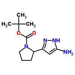 2-(5-氨基-1H-吡唑-3-基)吡咯烷-1-羧酸叔丁酯结构式