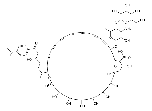 (4E,6E,8E,10E,12E,14E,16E)-3-[4-amino-3-hydroxy-6-methyl-5-[3,4,5-trihydroxy-6-(hydroxymethyl)oxan-2-yl]oxyoxan-2-yl]oxy-23,25,27,29,31,33,35,37-octahydroxy-19-[5-hydroxy-7-[4-(methylamino)phenyl]-7-oxoheptan-2-yl]-18-methyl-21-oxo-20,39-dioxabicyclo[33.3结构式