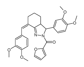 [(7E)-3-(3,4-dimethoxyphenyl)-7-[(3,4-dimethoxyphenyl)methylidene]-3a,4,5,6-tetrahydro-3H-indazol-2-yl]-(furan-2-yl)methanone结构式