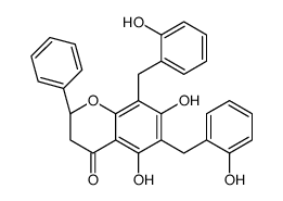 [S,(-)]-2,3-Dihydro-5,7-dihydroxy-6,8-bis[(2-hydroxyphenyl)methyl]-2-phenyl-4H-1-benzopyran-4-one结构式