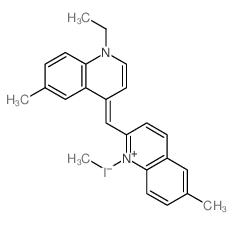 Quinolinium,1-ethyl-2-[(1-ethyl-6-methyl-4(1H)-quinolinylidene)methyl]-6-methyl-, iodide(1:1)结构式