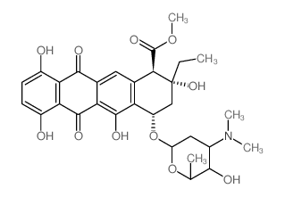 1-Naphthacenecarboxylicacid,2-ethyl-1,2,3,4,6,11-hexahydro-2,5,7,10-tetrahydroxy-6,11-dioxo-4-[[2,3,6-trideoxy-3-(dimethylamino)-a-L-lyxo-hexopyranosyl]oxy]-,methyl ester, (1R,2R,4S)- Structure