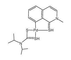 N,N-di-isopropyldithiocarbamato(1-thioxo-2-methylisoquinolin-8-yl-S)palladium(II) Structure