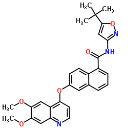 6-[(6,7-Dimethoxy-4-quinolinyl)oxy]-N-[5-(2-methyl-2-propanyl)-1,2-oxazol-3-yl]-1-naphthamide Structure