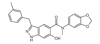 5-[N-(benzo-1,3-dioxol-5-yl)-N-methylaminocarbonyl]-3-(3-methylbenzyl)-6-hydroxy-1H-indazole结构式