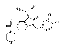 2-[1-(3,4-Dichlorobenzyl)-2-oxo-5-(thiomorpholinosulfonyl)indolin-3-ylidene]malononitrile Structure