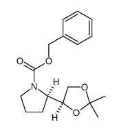 (2R,4'S)-N-Benzyloxycarbonyl-2-(2',2'-dimethyl-1',3'-dioxolan-4'-yl)pyrrolidine结构式