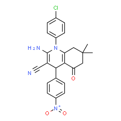 2-amino-1-(4-chlorophenyl)-7,7-dimethyl-4-(4-nitrophenyl)-5-oxo-1,4,5,6,7,8-hexahydro-3-quinolinecarbonitrile结构式