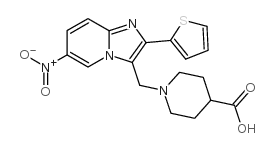1-(6-硝基-2-噻吩-2-咪唑并[1,2-a]吡啶-3-基甲基)-哌啶-4-羧酸结构式