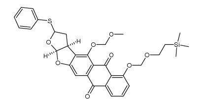 (3aS,12aS)-4-(methoxymethoxy)-2-(phenylthio)-6-((2-(trimethylsilyl)ethoxy)methoxy)-3,3a-dihydroanthra[2,3-b]furo[3,2-d]furan-5,10(2H,12aH)-dione Structure