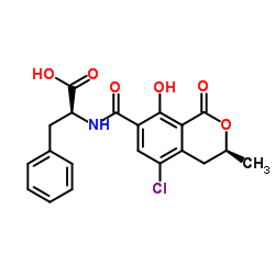 N-{[(3S)-5-Chloro-8-hydroxy-3-methyl-1-oxo-3,4-dihydro-1H-isochromen-7-yl]carbonyl}-L-phenylalanine结构式