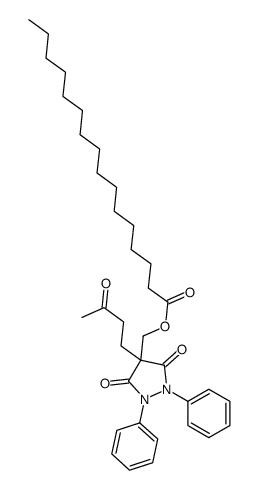 [3,5-dioxo-4-(3-oxobutyl)-1,2-diphenylpyrazolidin-4-yl]methyl hexadecanoate结构式