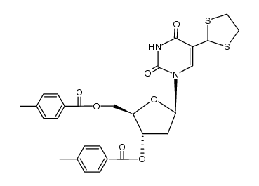 α,α-ethane-1,2-diylbissulfanyl-O4',O5'-bis-(4-methyl-benzoyl)-thymidine结构式