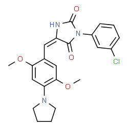 (5E)-3-(3-chlorophenyl)-5-[2,5-dimethoxy-4-(pyrrolidin-1-yl)benzylidene]imidazolidine-2,4-dione结构式