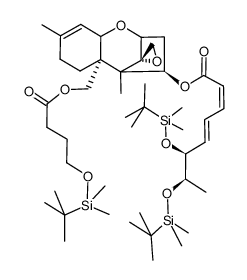 (2S,4'R,5a'R)-5a'-(((4-((tert-butyldimethylsilyl)oxy)butanoyl)oxy)methyl)-5',8'-dimethyl-2',3',4',5',5a',6',7',9a'-octahydrospiro[oxirane-2,10'-[2,5]methanobenzo[b]oxepin]-4'-yl (4E,6S,7R)-6,7-bis((tert-butyldimethylsilyl)oxy)octa-2,4-dienoate结构式