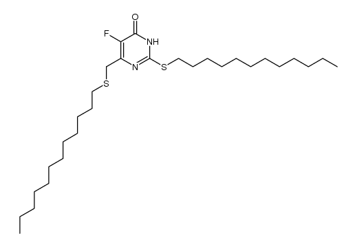 2-(dodecylthio)-6-((dodecylthio)methyl)-5-fluoropyrimidin-4(3H)-one结构式