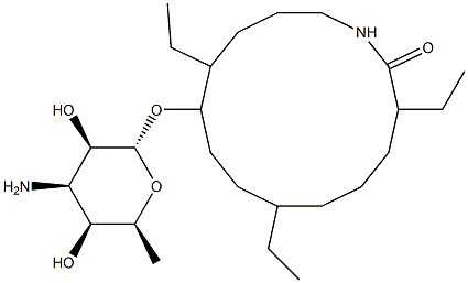 10-[(3-Amino-3,6-dideoxy-α-L-talopyranosyl)oxy]-3,7,11-triethyl-1-azacyclotetradecan-2-one结构式