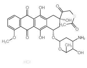 Ethanethioic acid, S-[2-[4-[(3-amino-2,3, 6-trideoxy-.alpha.-L-lyxo-hexopyranosyl)oxy]-1,2,3,4,6, 11-hexahydro-2,5,12-trihydroxy-7-methoxy-6, 11-dioxo-2-naphthacenyl]-2-oxoethyl] ester, hydrochloride,结构式