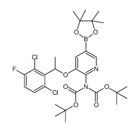 (±)-bis(Boc)-3-(1 -(2,6-dichloro-3- fluoropheny)ethoxy)-5-(4,4,5,5-tetramethyl-1 ,3,2-dioxaborolan-2-yl)pyridin-2-amine Structure