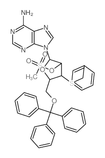 Adenine,9-(3-S-benzyl-3-thio-5-O-trityl-b-D-arabinofuranosyl)-, 2'-methanesulfonate (7CI,8CI) structure