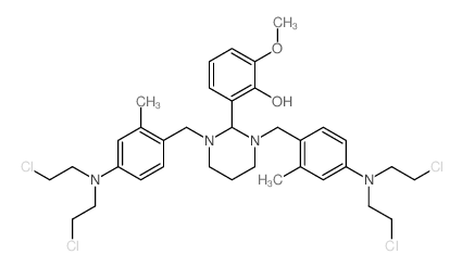2-[1,3-bis[[4-[bis(2-chloroethyl)amino]-2-methyl-phenyl]methyl]-1,3-diazinan-2-yl]-6-methoxy-phenol结构式