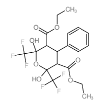 diethyl 2,6-dihydroxy-4-phenyl-2,6-bis(trifluoromethyl)oxane-3,5-dicarboxylate structure