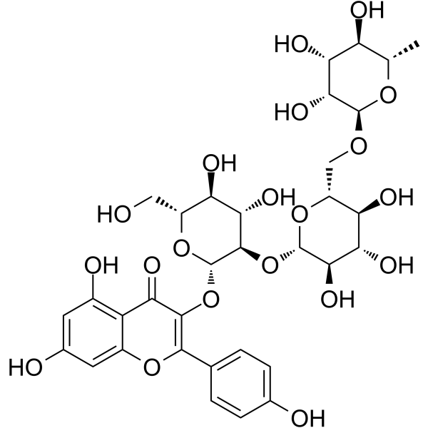 Kaempferol-3-O-α-L-rhamnopyranosyl-(1→6)-β-D-glucopyranosyl-(1→2)-β-D-glucopyranoside结构式