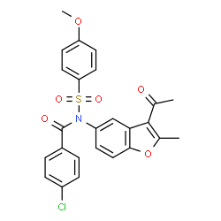 N-(3-acetyl-2-methylbenzofuran-5-yl)-4-chloro-N-((4-methoxyphenyl)sulfonyl)benzamide结构式