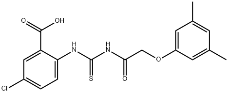 5-chloro-2-[[[[(3,5-dimethylphenoxy)acetyl]amino]thioxomethyl]amino]-benzoic acid结构式