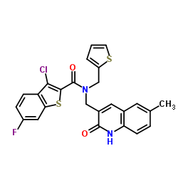 Benzo[b]thiophene-2-carboxamide, 3-chloro-N-[(1,2-dihydro-6-methyl-2-oxo-3-quinolinyl)methyl]-6-fluoro-N-(2-thienylmethyl)- (9CI) picture