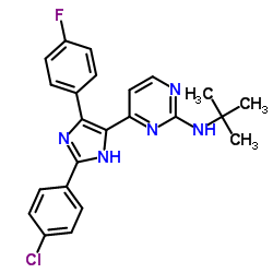 4-[2-(4-Chlorophenyl)-4-(4-fluorophenyl)-1H-imidazol-5-yl]-N-(2-methyl-2-propanyl)-2-pyrimidinamine结构式