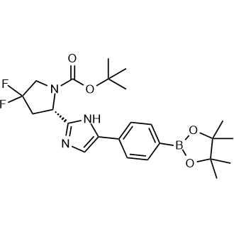 叔丁基(S)-4,4-二氟-2-(5-(4-(4,4,5,5-四甲基-1,3,2-二氧杂硼-2-基)苯基)-1H-咪唑-2-基)吡咯烷-1-甲酸酯结构式