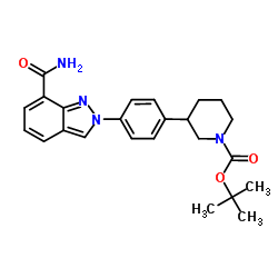 2-Methyl-2-propanyl 3-[4-(7-carbamoyl-2H-indazol-2-yl)phenyl]-1-piperidinecarboxylate结构式