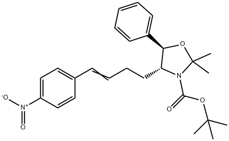 (4R,5R)-tert-butyl 2,2-dimethyl-4-((E)-4-(4-nitrophenyl)but-3-enyl)-5-phenyloxazolidine-3-carboxylate结构式
