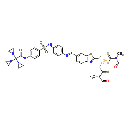 Antimony,bis(formylmethyldithiocarbamato)[2,2,2-tris(1-aziridinyl)-4'-[[p-[(2-mercapto-6-benzothiazolyl)azo]phenyl]sulfamoyl]acetanilidato]-(8CI)结构式