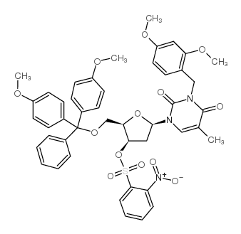 2,4(1H,3H)-PYRIMIDINEDIONE,1-[5-O-[BIS(4-METHOXYPHENYL)PHENYLMETHYL]-2-DEOXY-3-O-[(4-NITROPHENYL)SULFONYL]-β-D-THREO-PENTOFURANOSYL]-3-[(2,4-DIMETHOXYPHENYL)METHYL]-5-METHYL结构式