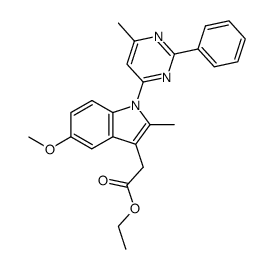 [5-methoxy-2-methyl-1-(6-methyl-2-phenyl-pyrimidin-4-yl)-indol-3-yl]-acetic acid ethyl ester结构式