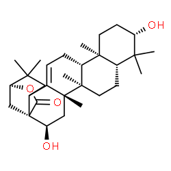 3β,16α,21β-Trihydroxyoleana-12-ene-28-oic acid 28,21-lactone structure