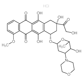 5,12-Naphthacenedione,7,8,9,10-tetrahydro-6,8,11-trihydroxy-8-(hydroxyacetyl)-1-methoxy-10-[[2,3,6-trideoxy-3-(4-morpholinyl)-a-lyxo-hexopyranosyl]oxy]-,hydrochloride, (8S,10S)- (9CI)结构式
