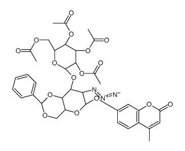 4-MethyluMbelliferyl 2-Azido-2-deoxy-3-O-(tetra-O-acetyl-β-D-galactopyranosyl)-4,6-O-phenylmethylene-α-D-galactopyranoside Structure