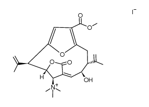 (2R,3S,8S,9R,15R,Z)-8-hydroxy-12-(methoxycarbonyl)-N,N,N-trimethyl-5-oxo-2,9-di(prop-1-en-2-yl)-4,14-dioxatricyclo[9.2.1.13,6]pentadeca-1(13),6,11-trien-15-aminium iodide Structure