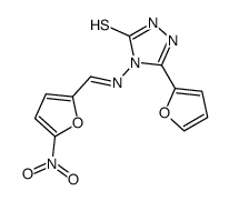 4-(5-nitrofurfurylideneamino)-3-(furan-2)-5-mercapto-1,2,4-triazole结构式