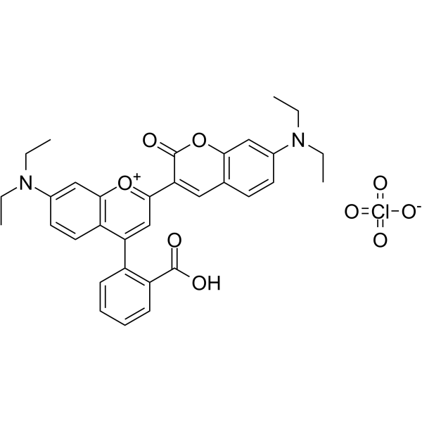 4-(2-Carboxy-phenyl)-7-diethylamino-2-(7-diethylamino-chroman-2-one-3-yl)-chromyliumperchlorate structure