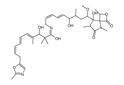 (4Z,6Z,8E)-3-hydroxy-N-[(2E,4E)-6-hydroxy-9-(8-hydroxy-1,5,7-trimethyl-3,6-dioxo-2-oxa-5-azaspiro[3.4]octan-8-yl)-9-methoxy-7-methylnona-2,4-dienyl]-2,2,4-trimethyl-10-(2-methyl-1,3-oxazol-5-yl)deca-4,6,8-trienamide结构式