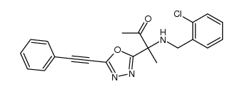 3-[(2-chlorobenzyl)amino]-3-[5-(2-phenyl-1-ethynyl)-1,3,4-oxadiazol-2-yl]-2-butanone Structure